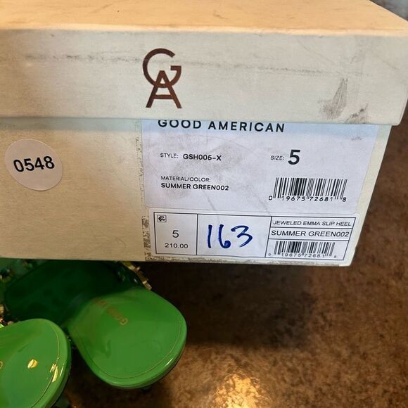 NWT Size 5 Good American Jeweled Emma Slip Heel Summer Green Diamonds - Picture 11 of 13